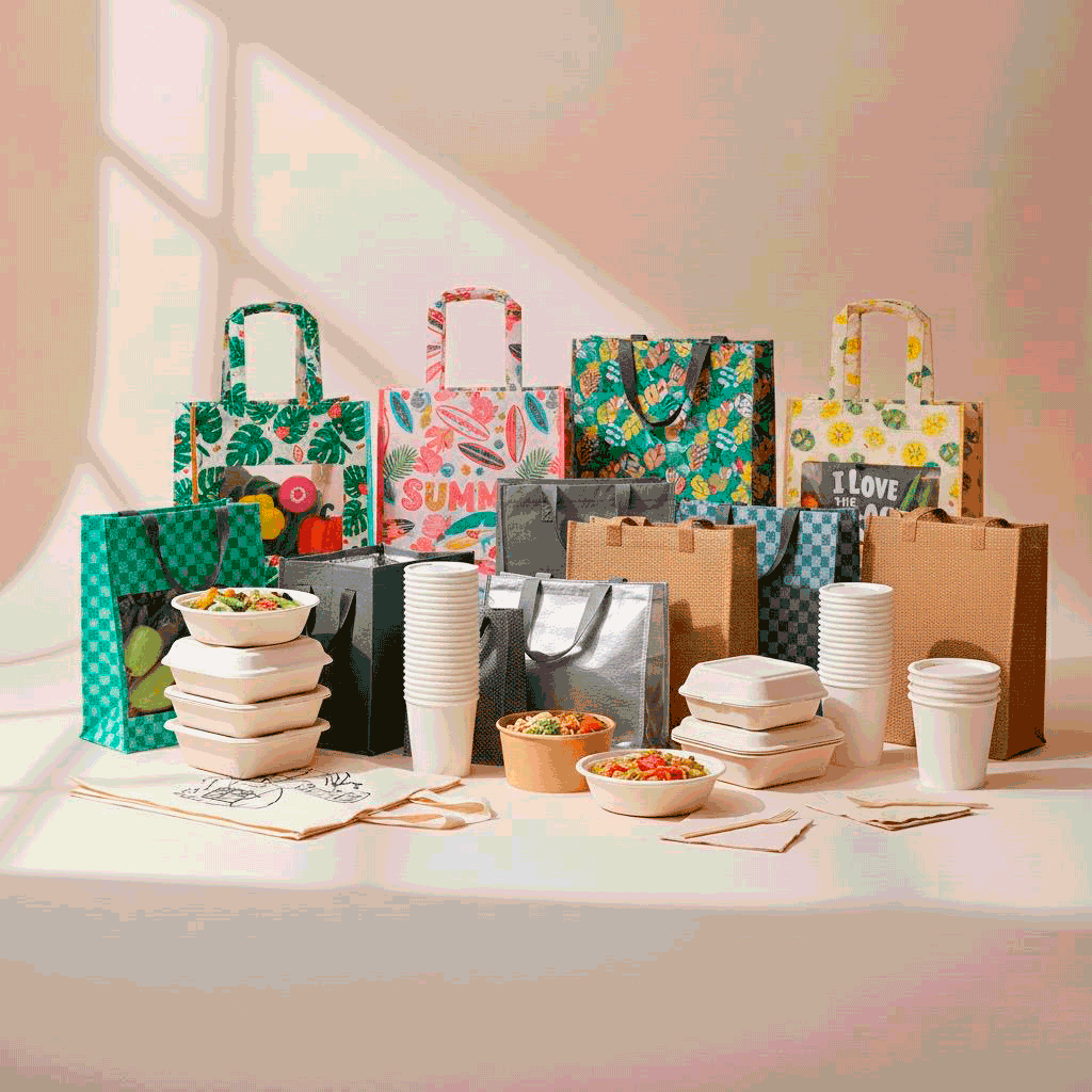 mix de bolsas reutilizables articulos compostables y termoformado