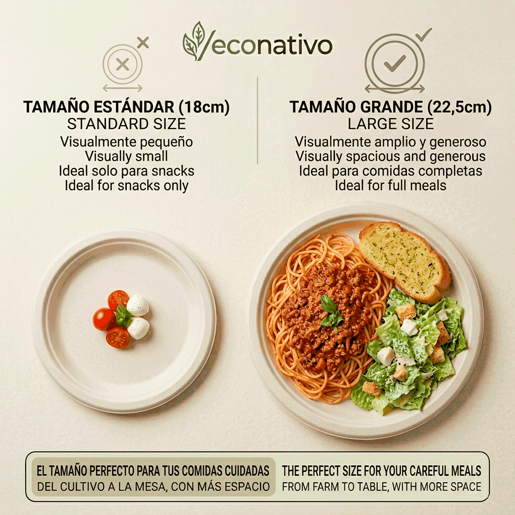 Platos 22,5 cm Desechables de Fibra de Caña de Azúcar - Pack 50 Unidades - Compostables, Resistentes y Ecológicos – Vajilla para Eventos, Catering y Uso Diario - Imagen 5