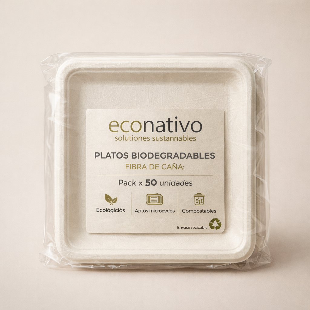 Plato Cuadrado 26x26 cm Fibra de Caña – Pack x 50 Unidades – Ecológico y Compostable - Imagen 2